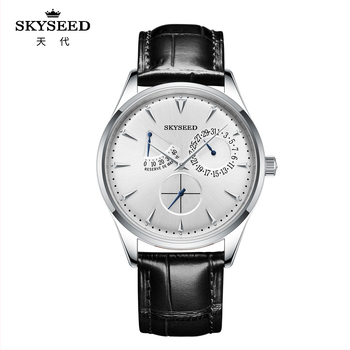 Skyseed pánske multimódové automatické mechanické hodinky, biznis casual štýl, 42 mm puzdro z nehrdzavejúcej ocele, kožený remienok, 50 m vodotesnosť
