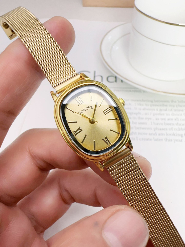 Ženski kvarcni sat s retro zlatnim tonom, okrugli brojčanik, elegantan stil