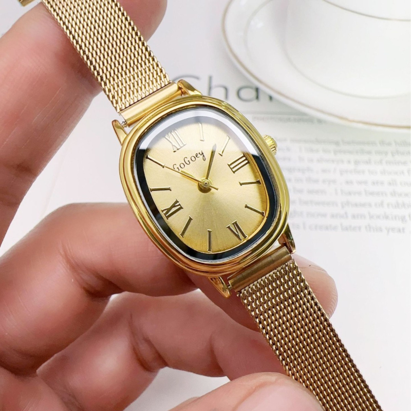 Ženski kvarcni sat s retro zlatnim tonom, okrugli brojčanik, elegantan stil