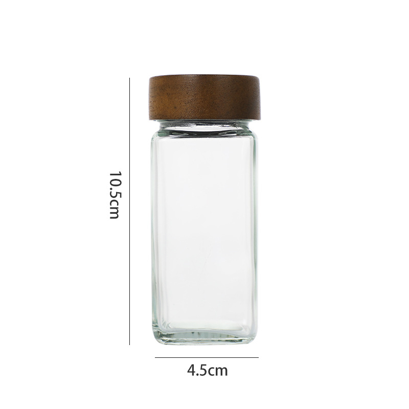 4 oz / 120 ml set kvadratnih staklenih posuda za začine s poklopcem od akacije, 120 ml za kumin i papar