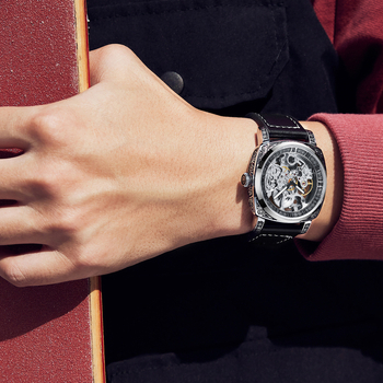 Pánske automatické skeleton hodinky s vyrezávaným kovovým púzdrom, luminiscenčný ciferník, 30 m vodotesnosť, bežné luxusné hodinky