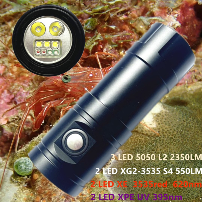 L2 podvodno svjetlo za fotografiju, vodootporno do 60 m, 2350 lm LED ronilačko svjetlo, baterija 32650
