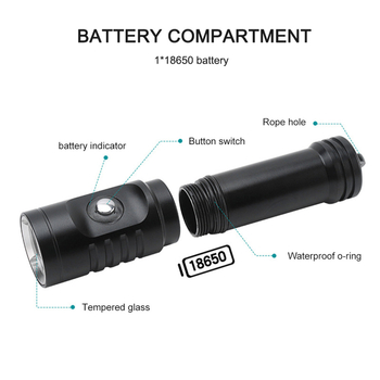 Kompaktno podvodno LED svjetlo za vodu i kopno, model L2 DM001, LED, 18650