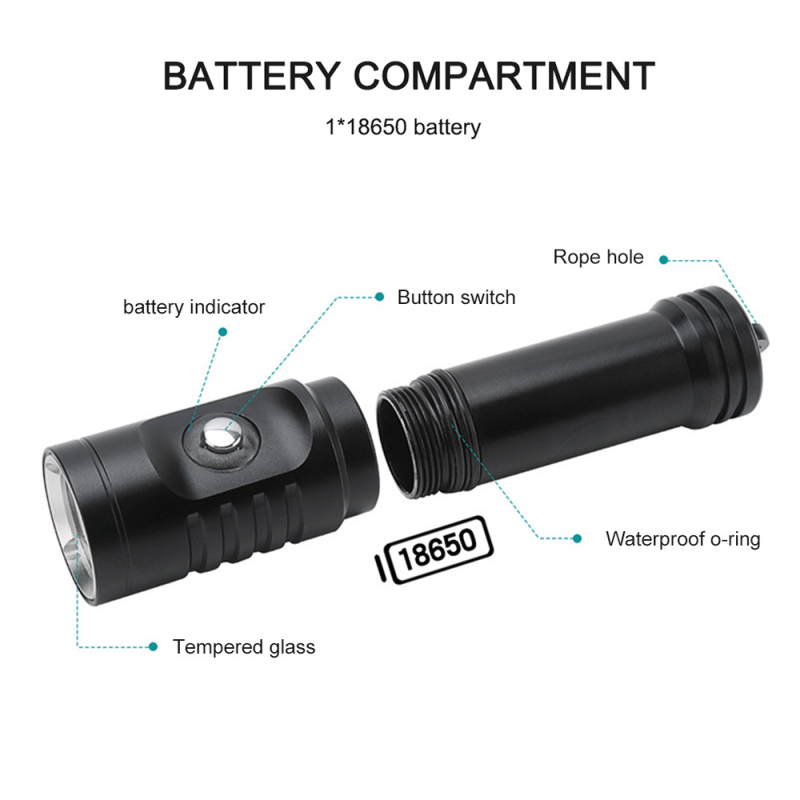 Kompaktno podvodno LED svjetlo za vodu i kopno, model L2 DM001, LED, 18650