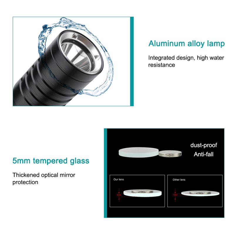 Nova mini amfibijska L2 ronilačka LED svjetiljka s gumbnim prekidačem, baterija 18650 litij-ionska, aluminijska legura