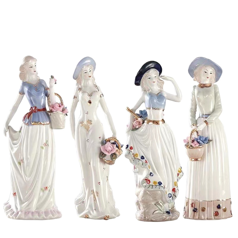 Pozlaćena porcelanska figurica u europskom stilu, dekorativni komad za dom