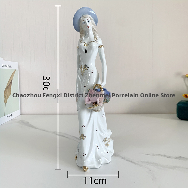 Pozlaćena porcelanska figurica u europskom stilu, dekorativni komad za dom