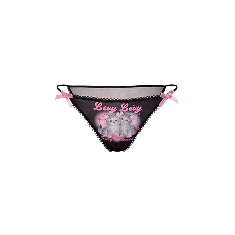Žensko donje rublje s karikaturom mačke od ice silk materijala, niska struka, bikini gaćice i tanga
