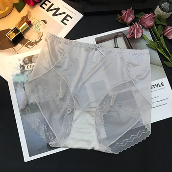 Francuski stil ženskih gaćica visokog struka, bezšivne, s čipkastim obrubom, Ice Silk brzo sušeće