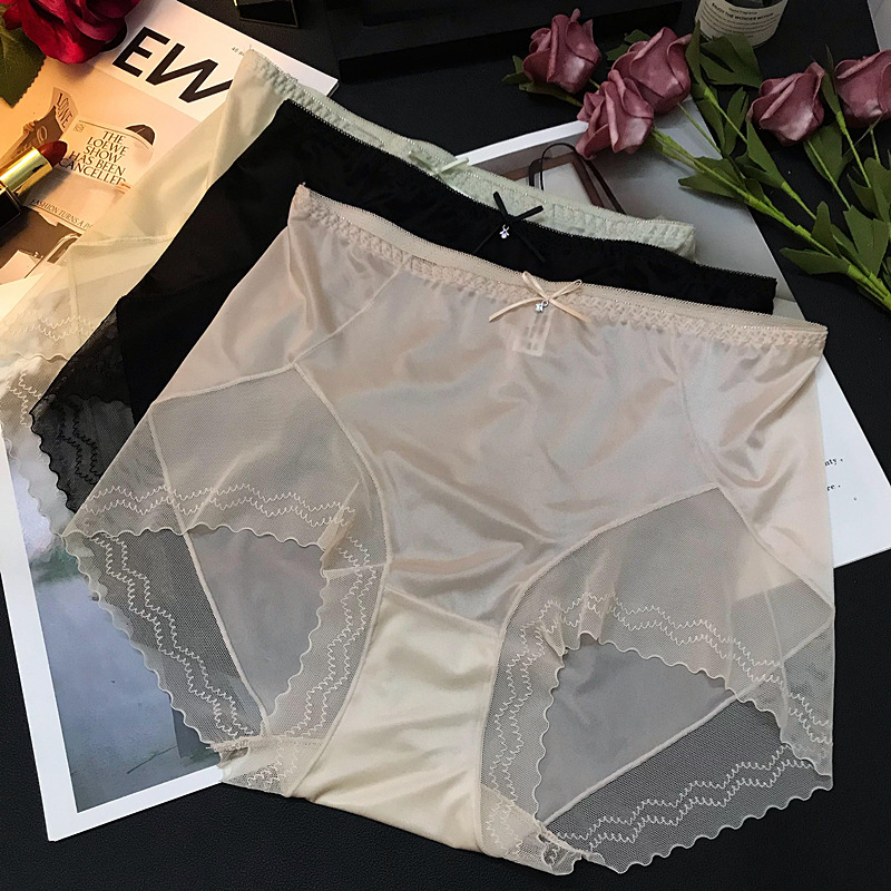 Francuski stil ženskih gaćica visokog struka, bezšivne, s čipkastim obrubom, Ice Silk brzo sušeće