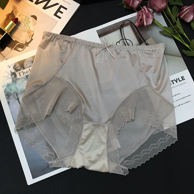 Francuski stil ženskih gaćica visokog struka, bezšivne, s čipkastim obrubom, Ice Silk brzo sušeće