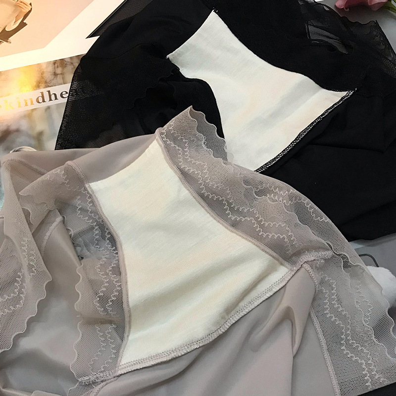 Francuski stil ženskih gaćica visokog struka, bezšivne, s čipkastim obrubom, Ice Silk brzo sušeće