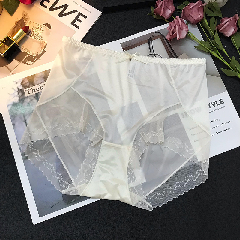 Francuski stil ženskih gaćica visokog struka, bezšivne, s čipkastim obrubom, Ice Silk brzo sušeće