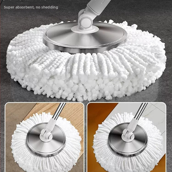 Rotirajući mop za kućnu upotrebu s bezdotičnim cijeđenjem i automatskim centrifugiranjem, mikrofiber glava, šipka od nehrđajućeg čelika