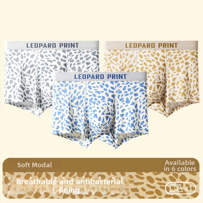 Muške bokserice od modal materijala, bezšivne, lagane i prozračne, leopard uzorak, antibakterijske, srednjeg porasta struka