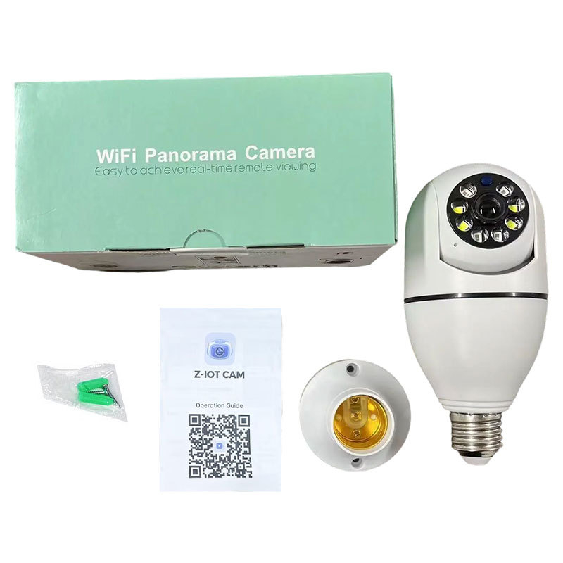 Cameră bec E27, rotire la 360°, WiFi, vizionare nocturnă 1080p.