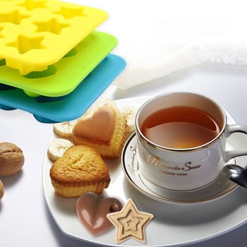 Set od tri silikonske forme s motivima zvijezde, srca i školjke – silikon visoke kvalitete za pečenje kolača i keksa; također za čokoladu, žele, puding i ledene kocke.