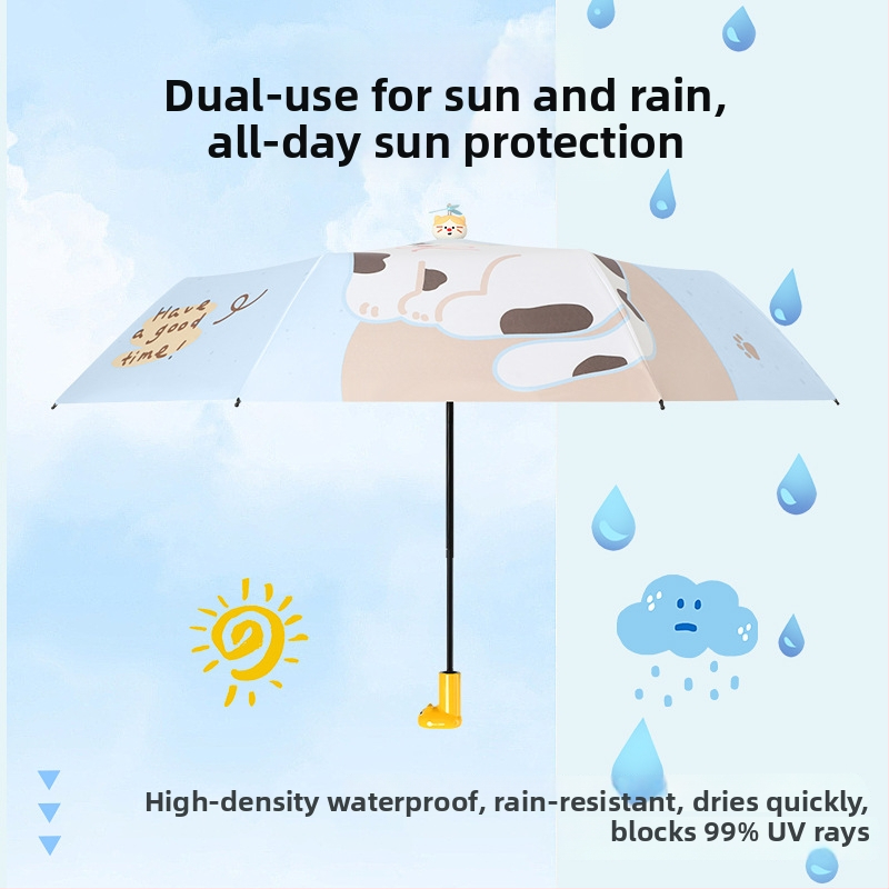 Prilagođeni karikaturni sklopivi kišobran s UV zaštitom, lagan i kompaktan, za žene, za sunce i kišu