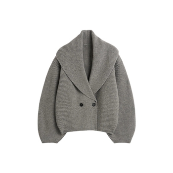 Longmei ελαφρώς φαρδύς γυναικείος πλεκτός cardigan με πράσινο κολάρι φρούτων, 2026 αρχή άνοιξης, TOT στυλ μινιμαλιστικό καθημερινό