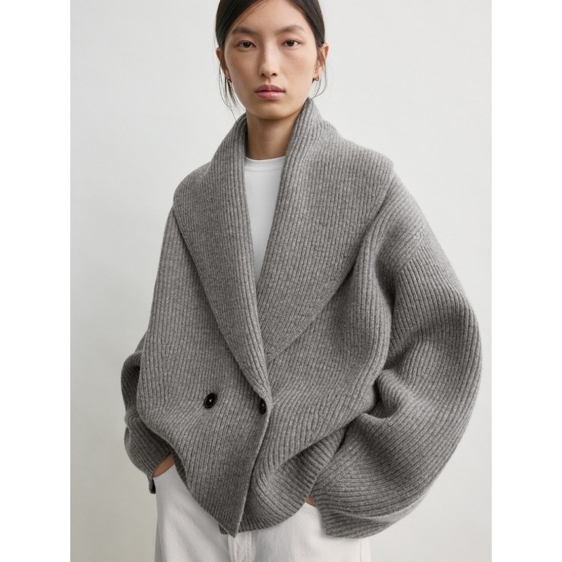 Longmei ελαφρώς φαρδύς γυναικείος πλεκτός cardigan με πράσινο κολάρι φρούτων, 2026 αρχή άνοιξης, TOT στυλ μινιμαλιστικό καθημερινό