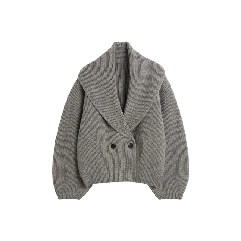 Longmei ελαφρώς φαρδύς γυναικείος πλεκτός cardigan με πράσινο κολάρι φρούτων, 2026 αρχή άνοιξης, TOT στυλ μινιμαλιστικό καθημερινό
