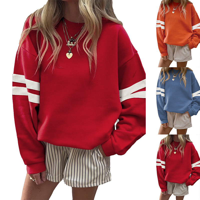 Ženski sweatshirt s dugim rukavima u bojama blokova, ležernog stila