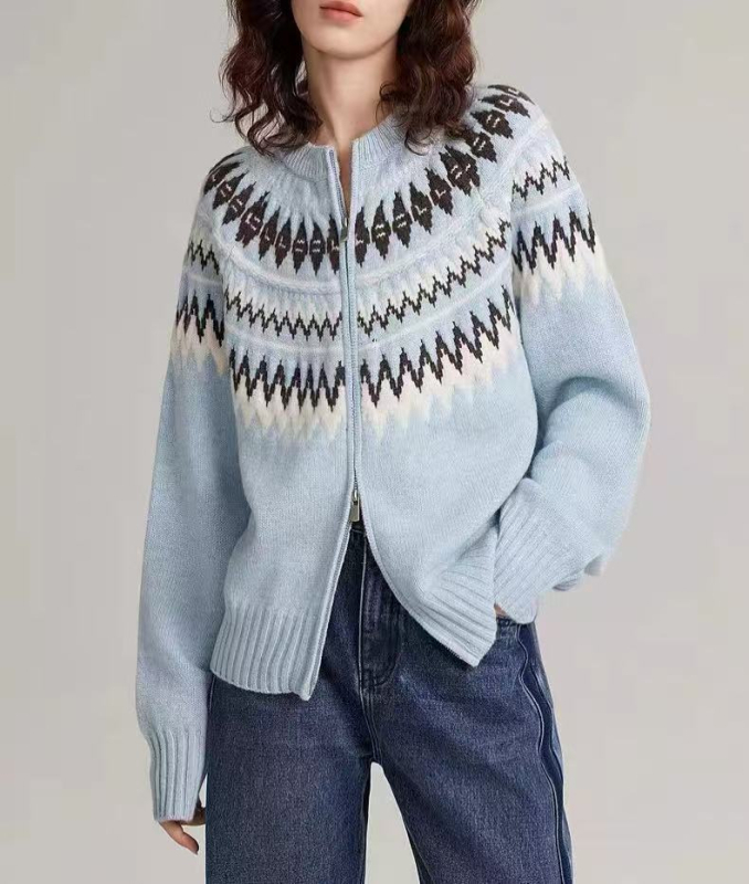 Damski kardigan od merino vune s zipom, Fair Isle cvjetni uzorak, rana jesen 2026