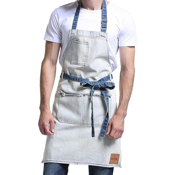 100% pamuk denim pregača, oprana denim pregača, za kavu i pečenje, kuhinju, vrt i keramiku, prilagodljiva