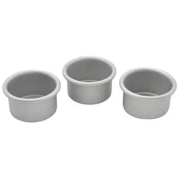 Set od 3 kružnih kalupa za mini torte s odvojivim dnom, anodizirani aluminij, dimenzije 3x2 inča, debljina 1,2 mm