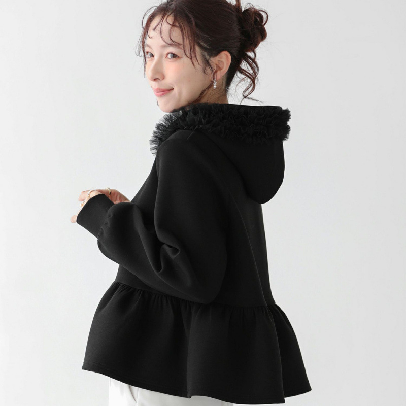Multiplication 2026 Proljeće Ženski Top S Kapuljom I Mrežastim Panelom Babydoll Stil Sweater Kardigan