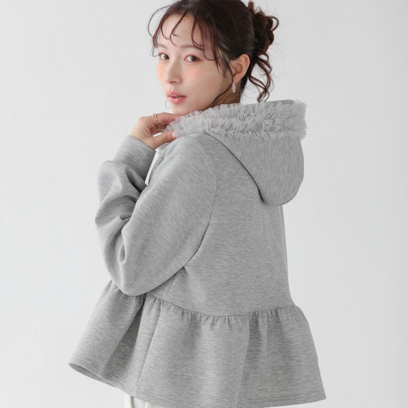 Multiplication 2026 Proljeće Ženski Top S Kapuljom I Mrežastim Panelom Babydoll Stil Sweater Kardigan