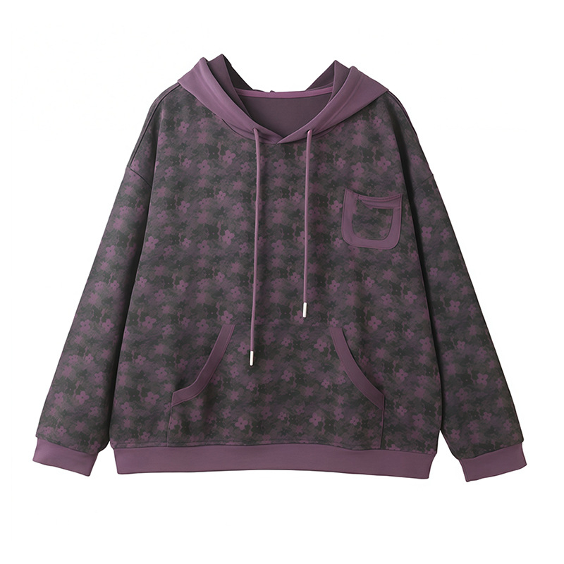 Ženski casual dvodijelni komplet s kapuljačom i printom na hoodie te hlače s elastičnim pojasom, dužina 9/10