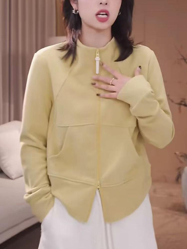 Ženska ružičasta Derong fleece jakna, uski kroj, stojeći ovratnik, kopča na zip, kardigan stil