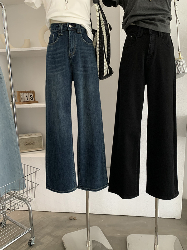 Ženske traperice s visokim strukom i ravnim krojem, proljetni casual stil, denim 5908