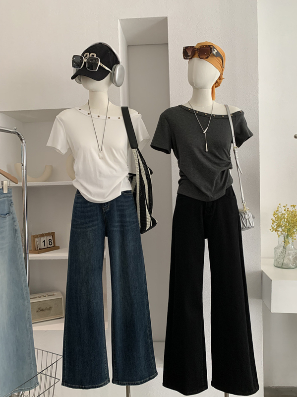 Ženske traperice s visokim strukom i ravnim krojem, proljetni casual stil, denim 5908