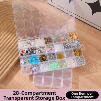 Plastová úložná krabička s 28 priehradkami, jednoradová, s viečkom, na korálky, šperky a DIY projekty