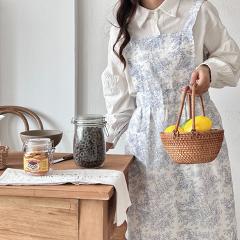 Bez rukava kuhinjska pregača od 100% pamuka, korejski stil, pejzažni uzorak, Village Girl, za svakodnevnu kućnu upotrebu