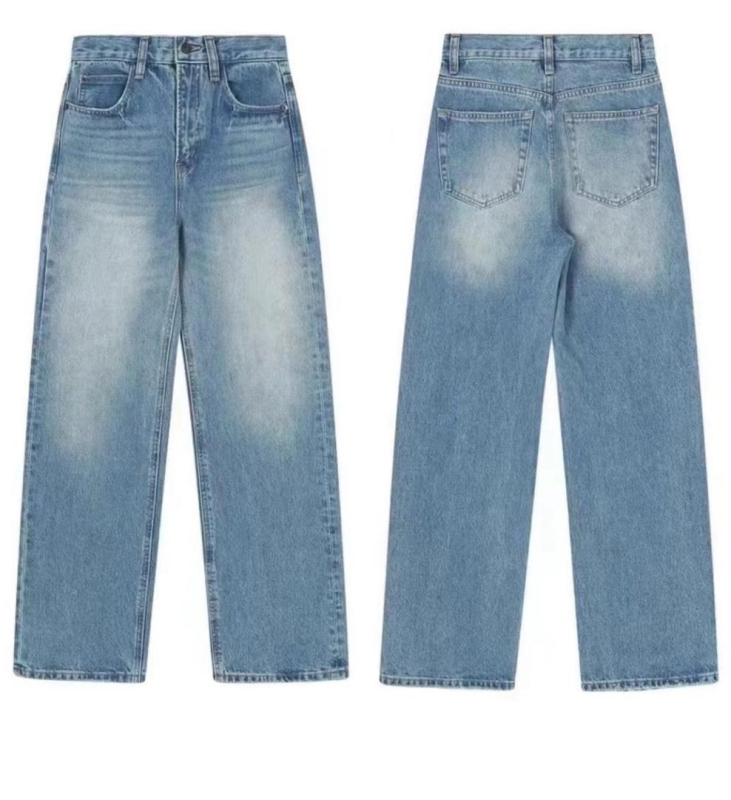 Džins hlače od pamuka, visoki struk, ravni kroj, stonewashed, za svakodnevnu upotrebu