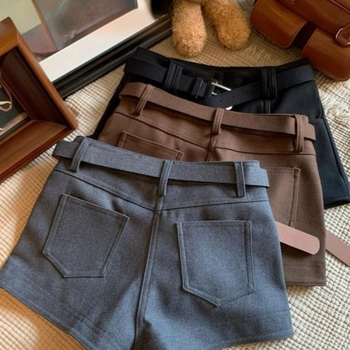Ženske casual šorce tweed stila, plus veličina, visokim strukom, vitka silueta, jesen-zima