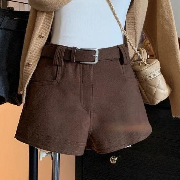 Ženske casual šorce tweed stila, plus veličina, visokim strukom, vitka silueta, jesen-zima