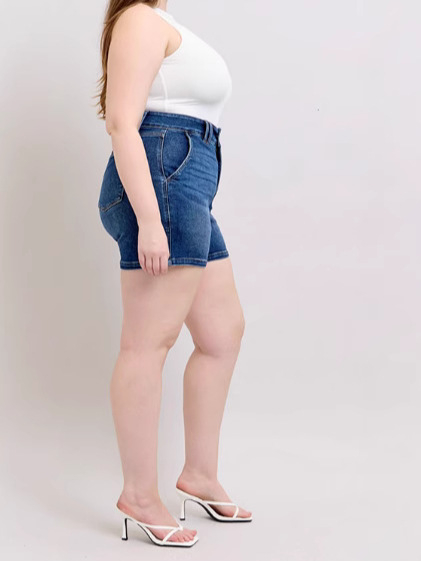 Ženske džins kratke hlače s visokim strukom i dvostrukim gumbima, efekt podizanja stražnjice, ljetni gradski stil