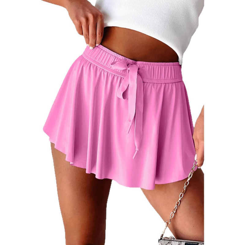 Shiying Ženske kratke hlače s visokim strukom i vezanjem, jednobojne, lagan najlon-elastan materijal, casual ljeto, dužina do 3/4