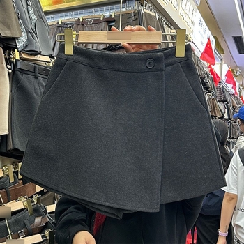 Ženske culotte hlače od vune, visoki struk, A-linije širokih nogavica, modni casual komad za jesen i zimu