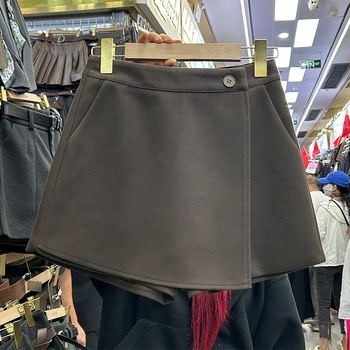 Ženske culotte hlače od vune, visoki struk, A-linije širokih nogavica, modni casual komad za jesen i zimu