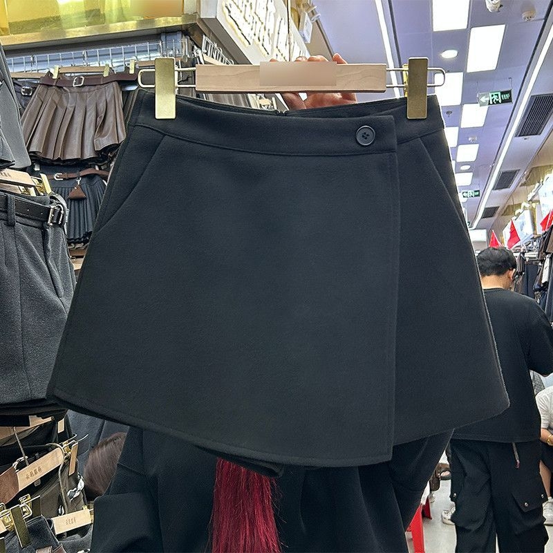 Ženske culotte hlače od vune, visoki struk, A-linije širokih nogavica, modni casual komad za jesen i zimu