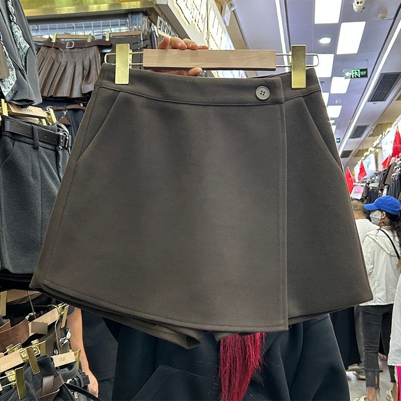 Ženske culotte hlače od vune, visoki struk, A-linije širokih nogavica, modni casual komad za jesen i zimu