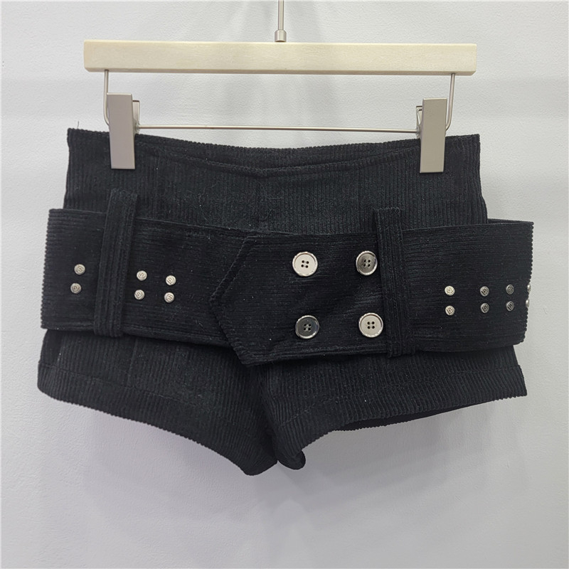 Crni denim šorc s remenom, niski porast struka, vizualno sužavanje siluete, korejski stil, hlače u liniji A, boot-cut za žene, zima 2025