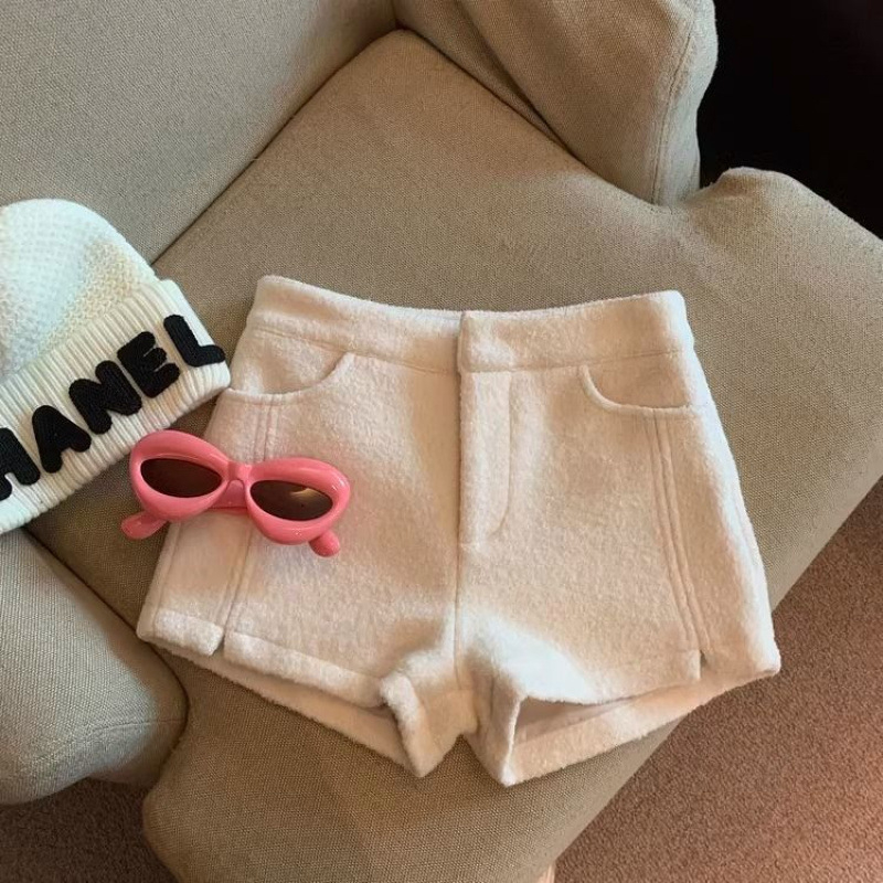 Bijele vunene široke hlače za žene, visoki struk, jesen-zima, pahuljaste, ležerne