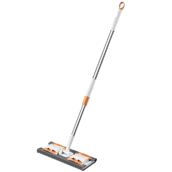 Ploški mop s mikrovlaknatom krpom za suho i mokro čišćenje; teleskopska ručka 86–126 cm; glava 38×14 cm; nehrđajući čelik rod; pogodno za drvene podove