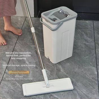 Plochý mop s vedrom a nerezovou teleskopickou rúčkou, dĺžka 130 cm, hlava mopu 38 cm, štvorstranné lisovanie, účinné vyčerpávanie vody